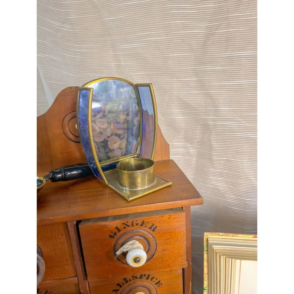 Vintage Brass and Glass‎ Enesco Bird Scene Ta Light Candle Holder - Picture 2 of 2